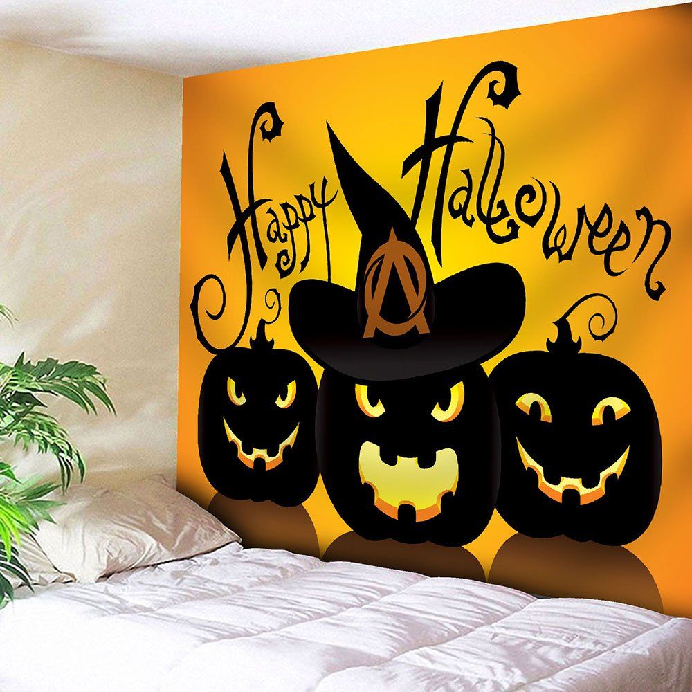 

Pumpkin Lantern Happy Halloween Wall Tapestry, Yellow