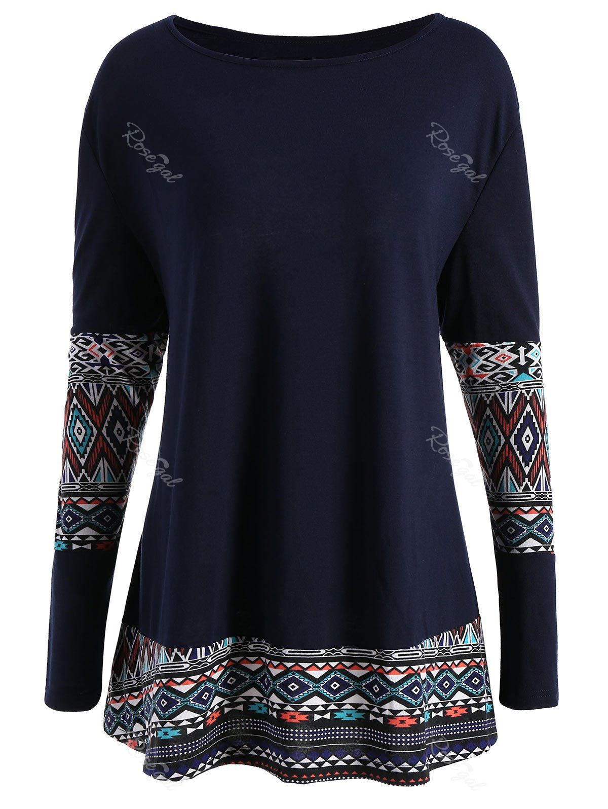 

Geometric Print Plus Size Tunic Top, Deep blue