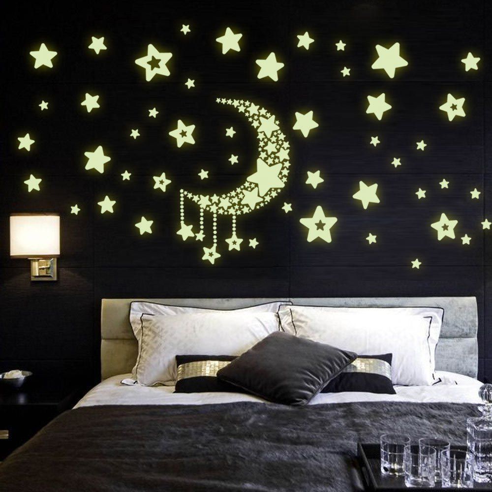 

Stars Moon Printed Wall Art Sticker, Luminous green
