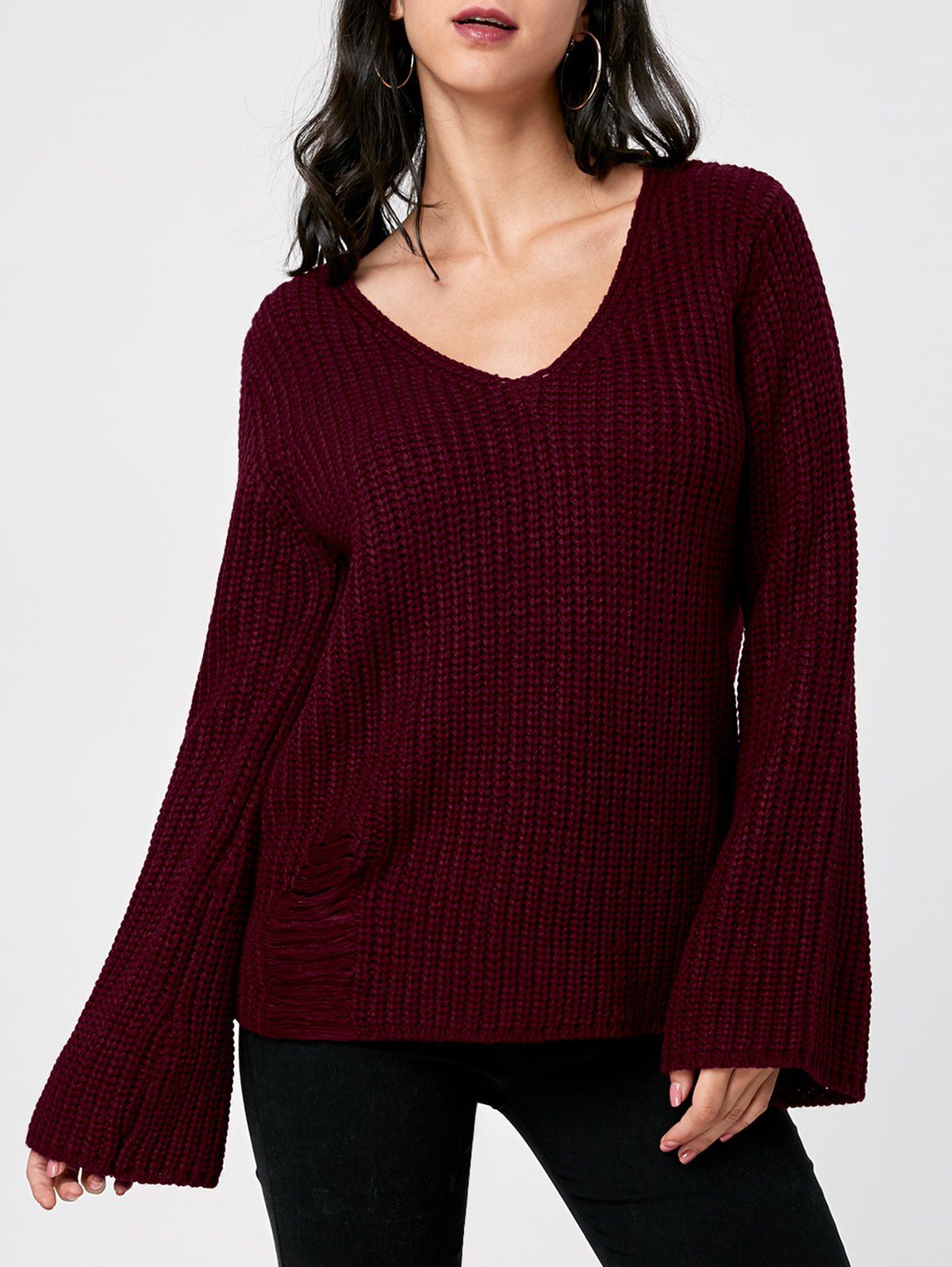Shops Ripped V Neck Chunky Sweater  