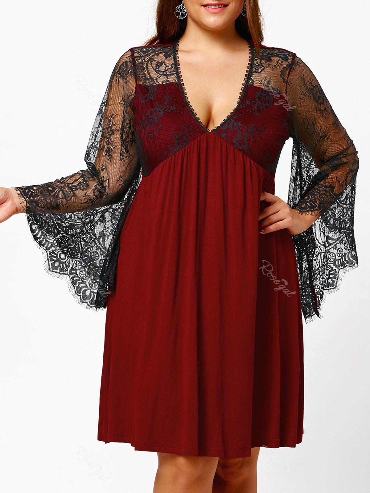 

Plus Size Lace Sleeve Holiday Dress, Burgundy