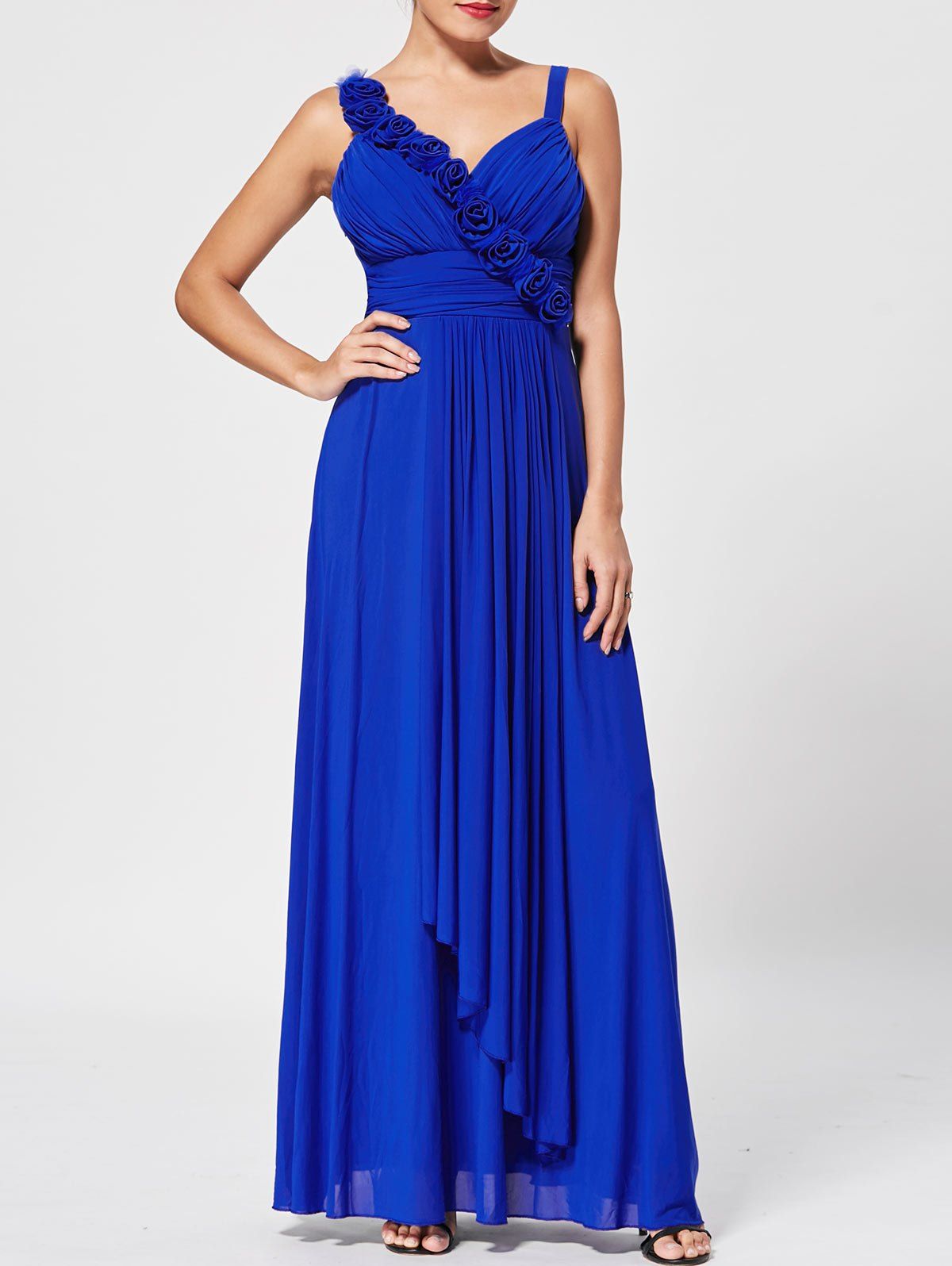 [29 OFF] Spaghetti Strap Rose Empire Waist Evening Dress Rosegal