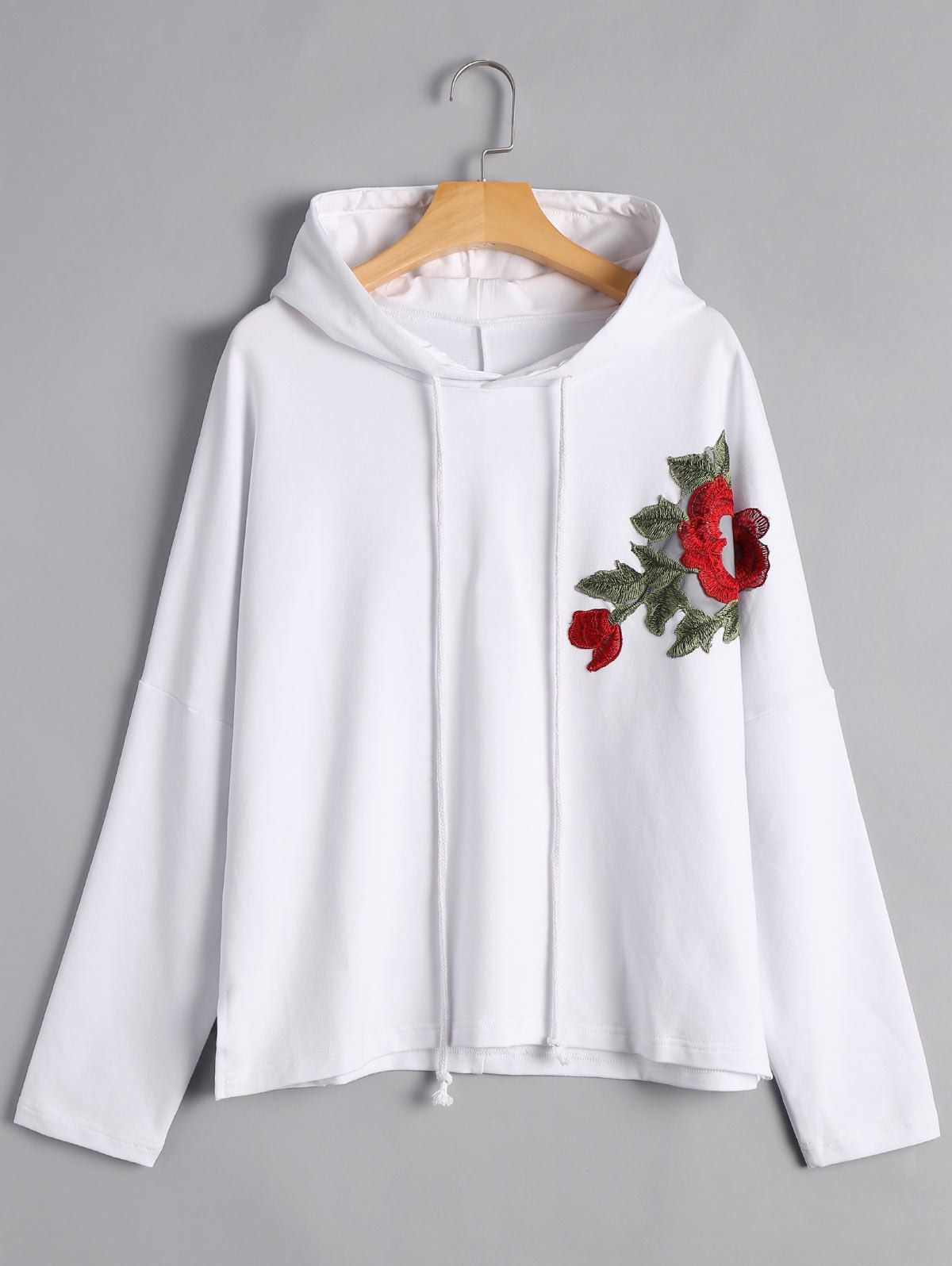 

Floral Applique Pullover Hoodie, White
