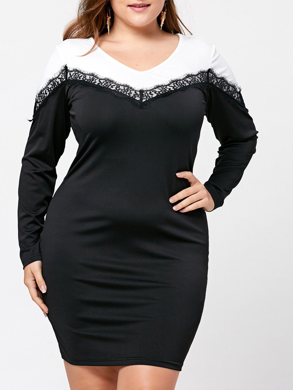 

Two Tone Plus Size Long Sleeve Dress, Black