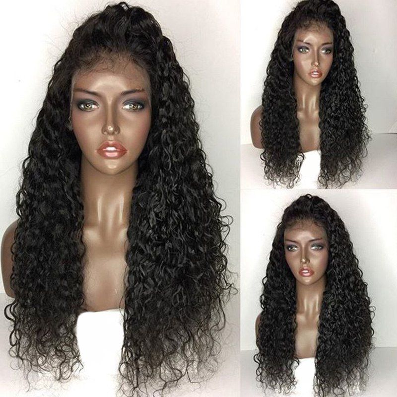 [43% OFF] Long Free Part Fluffy Water Wave Human Hair Lace Front Wig ...
