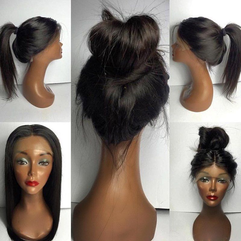 

Free Part Long Straight Human Hair Lace Front Wig, Natural black