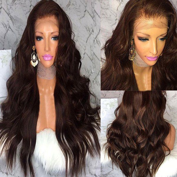 

Long Fluffy Free Part Body Wave Lace Front Human Hair Wig, Brown