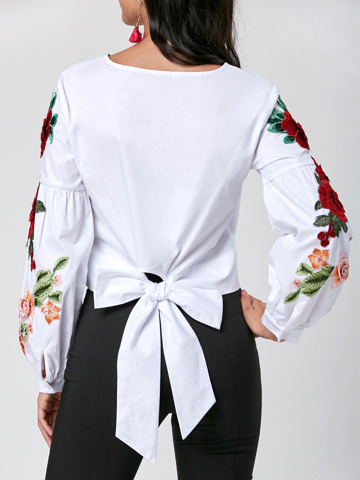 Blouse Courte Brodée à Manches Lanternes  