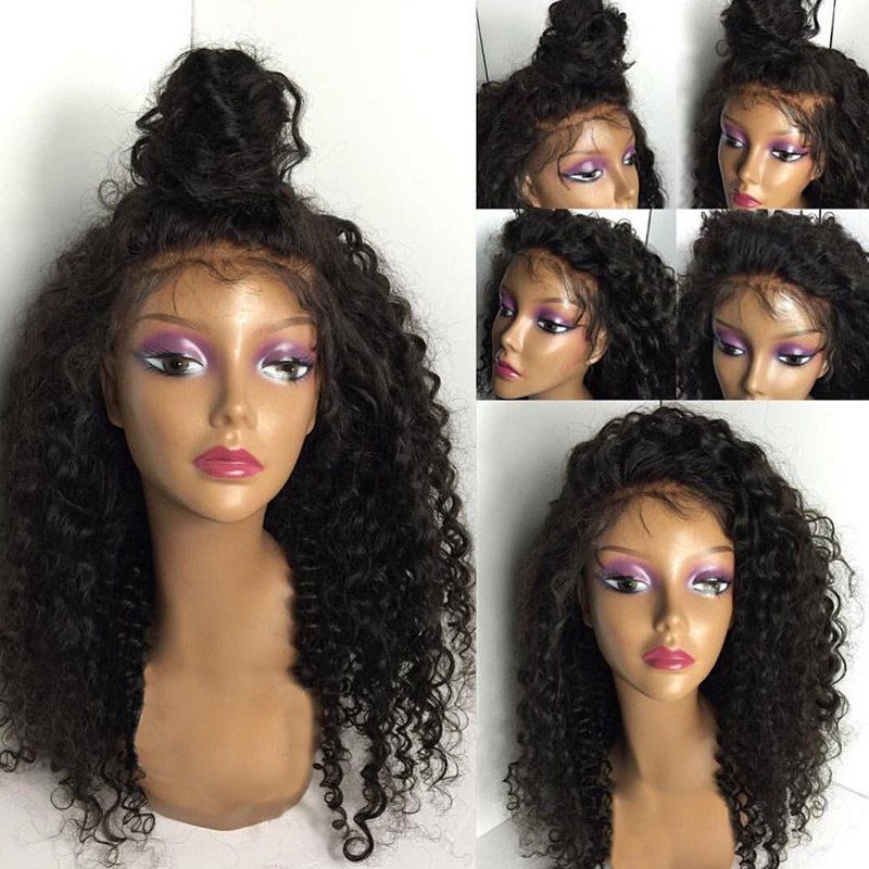 

Long Free Part Fluffy Kinky Curly Lace Front Human Hair Wig, Natural black