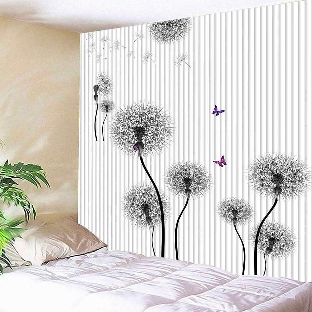[55% OFF] Black Dandelion Pattern Wall Art Tapestry | Rosegal