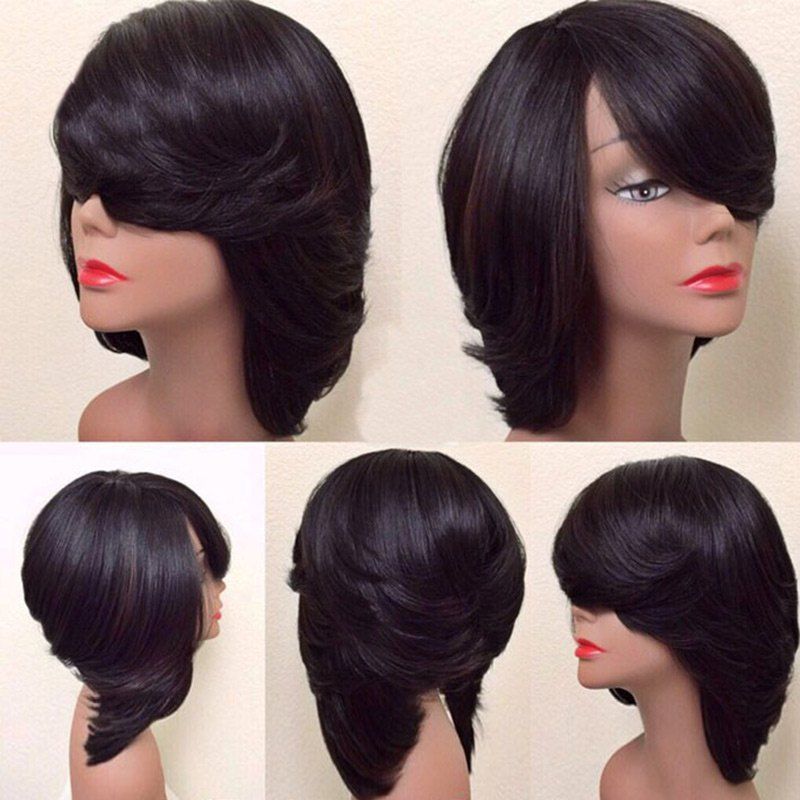 

Short Inclined Bang Thick Straight Feathered Bob Synthetic Wig, Stormy