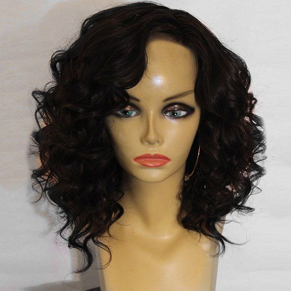 

Medium Side Parting Fluffy Curly Synthetic Wig, Black