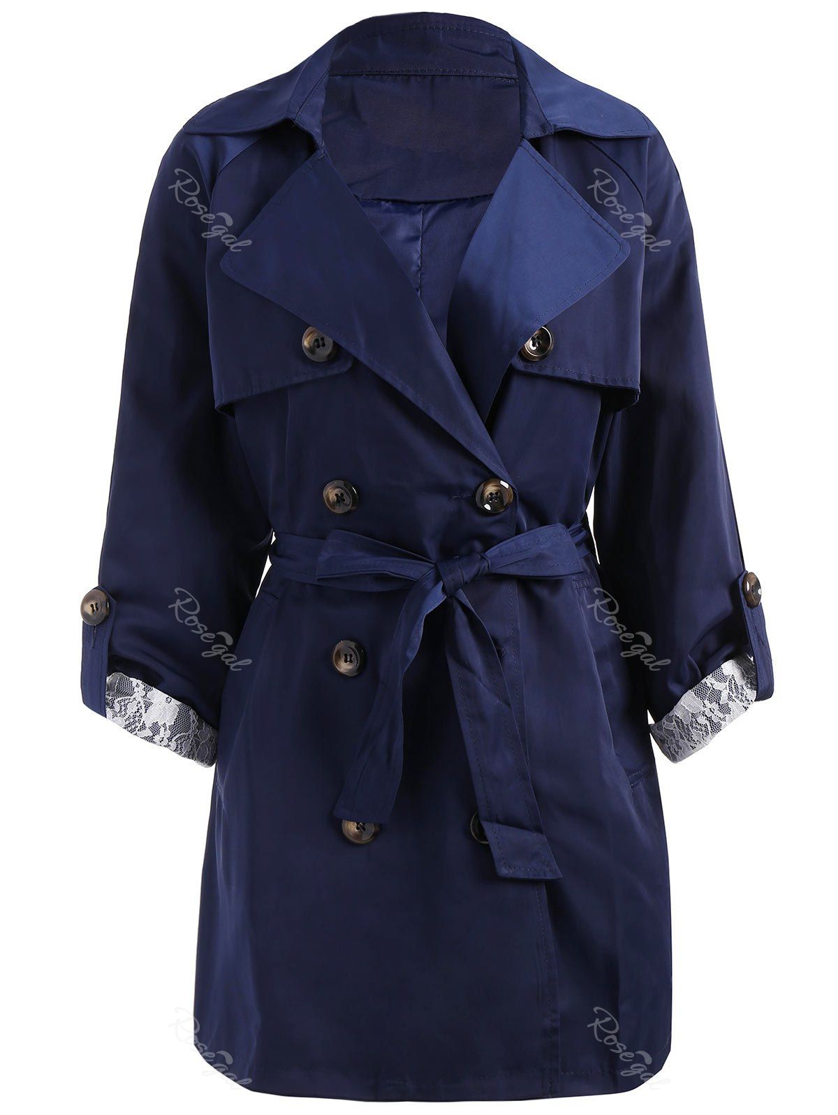 

Double Breasted Lapel Plus Size Trench Coat, Deep blue