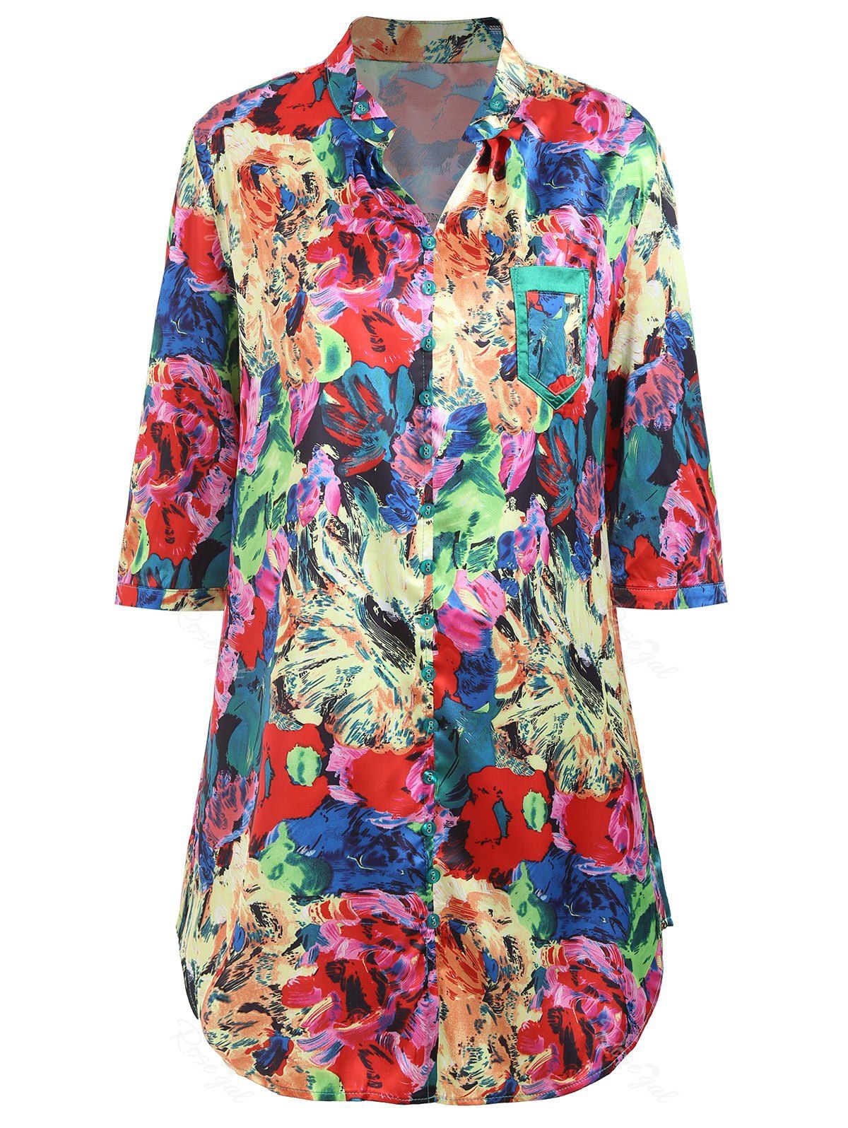 

Plus Size Pocket Oil Painting Floral Blouse, Colormix