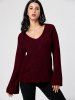Ripped V Neck Chunky Sweater -  