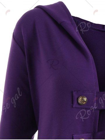 

High Low Hooded Plus Size Lace-up Coat, Purple