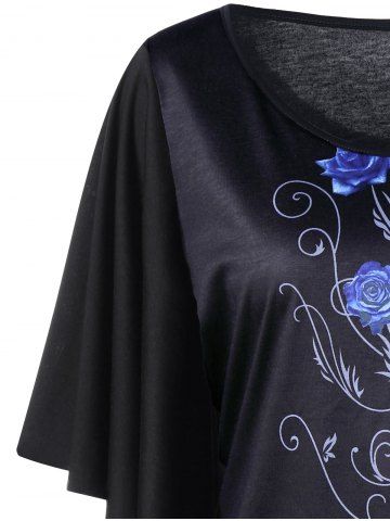 

Plus Size Floral Drape Sleeve T-shirt, Blue