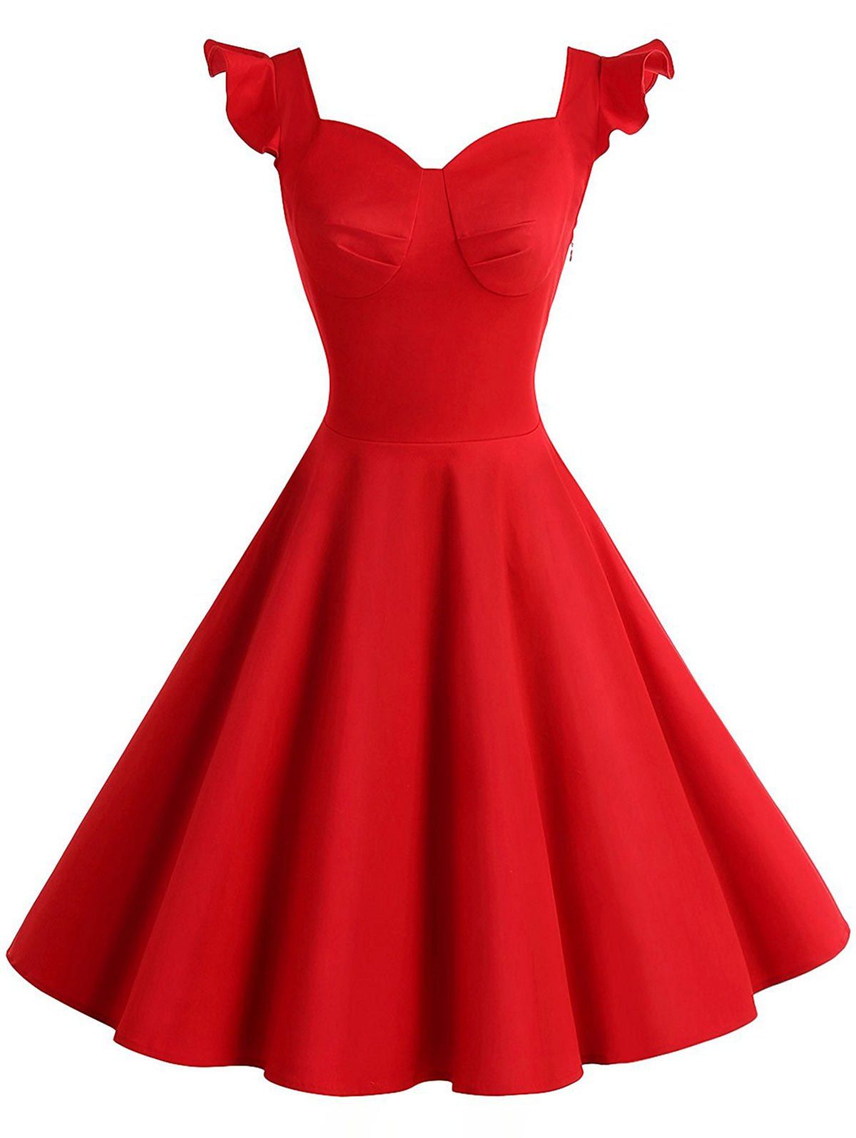 

Vintage Cut Out Flounce Pinup Dress, Red