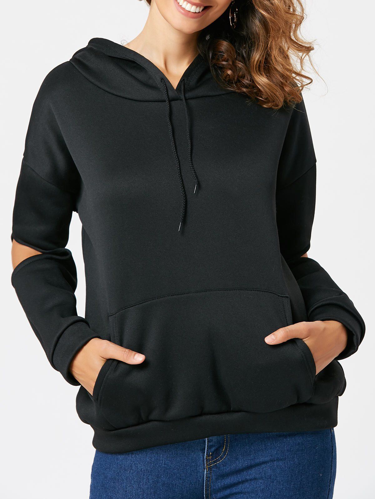 drop shoulder cut out hoodie