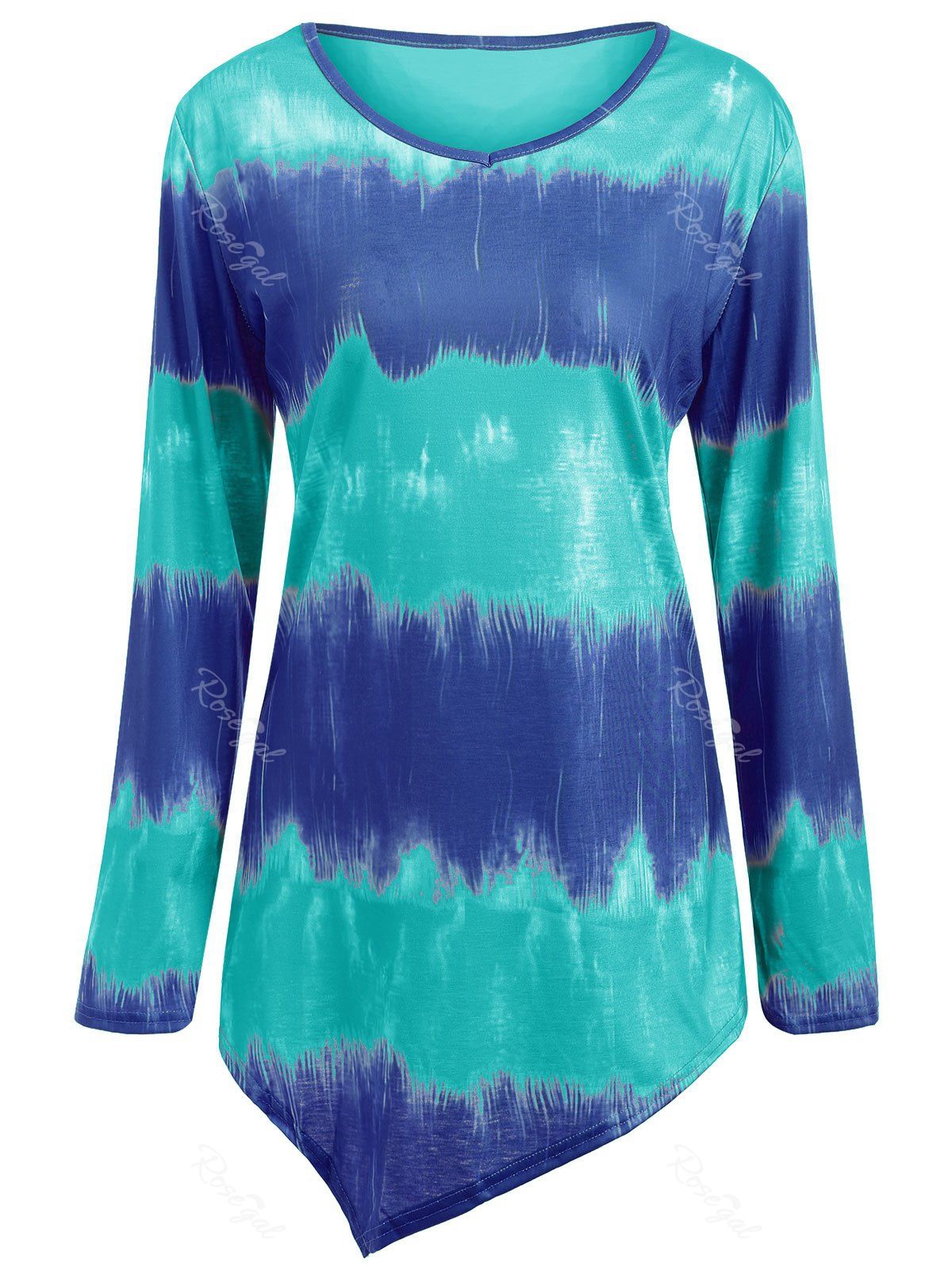 

Plus Size Longline Tie Dye Tee, Blue and green