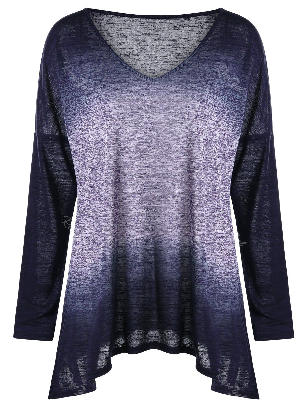 

Plus Size Long Sleeve Drop Shoulder Ombre T-shirt, Colormix