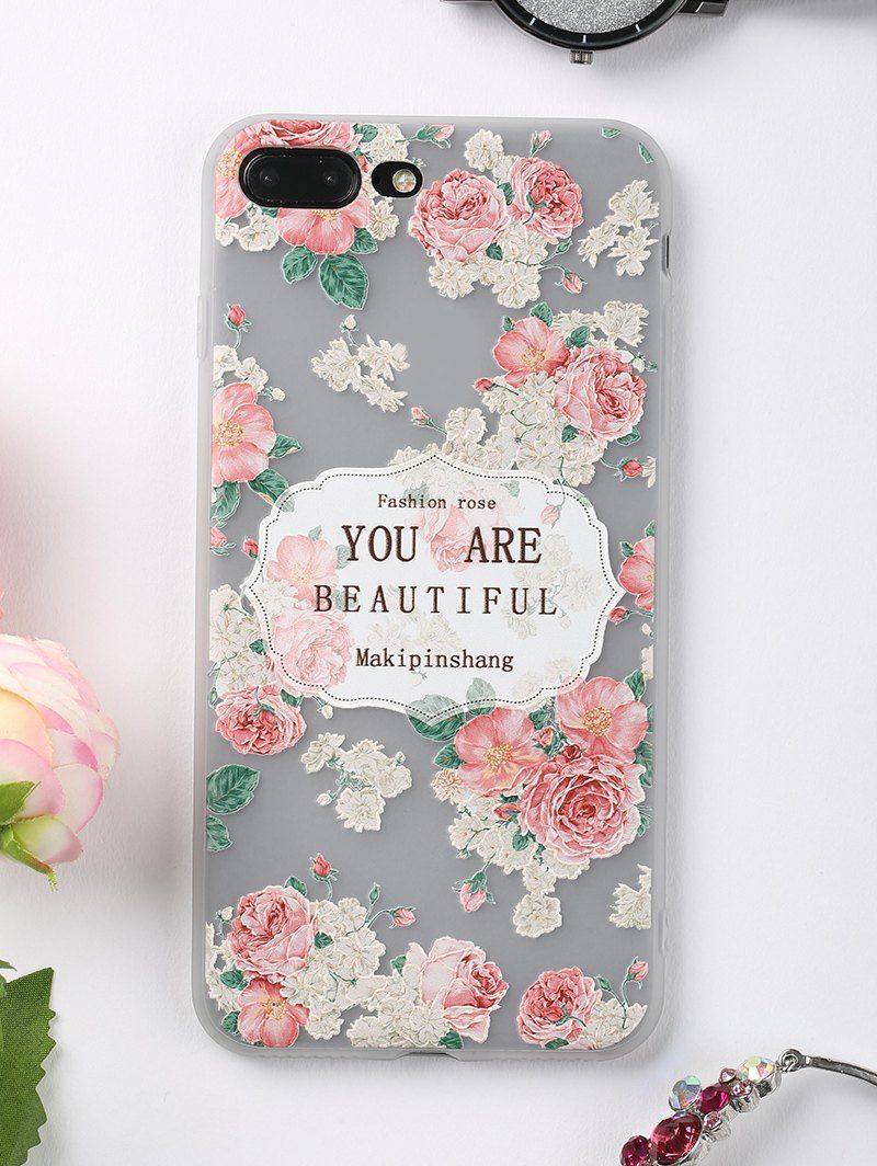 

Letters Rose Pattern Protective Phone Case For Iphone, Pink