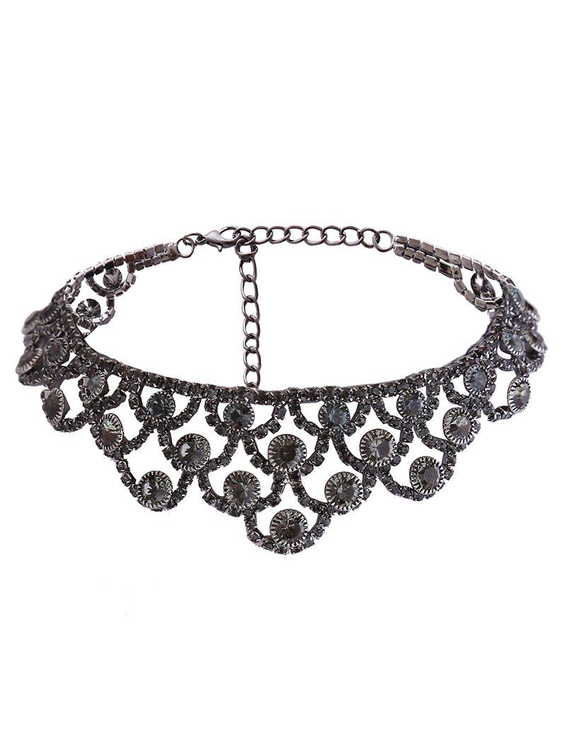 

Alloy Rhinestone Sparkly Necklace, Gun metal