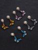 Rhinestone Faux Pearl Embroidery Butterfly Earrings -  