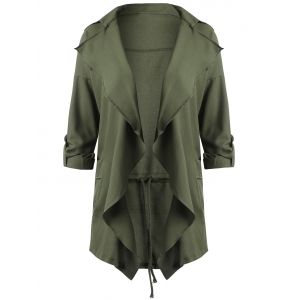 

Drape Plus Size Lapel Waterfall Coat, Army green