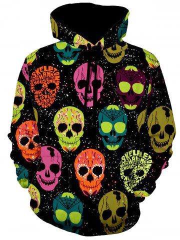 Allover Skulls Print Halloween Hoodie - 2xl