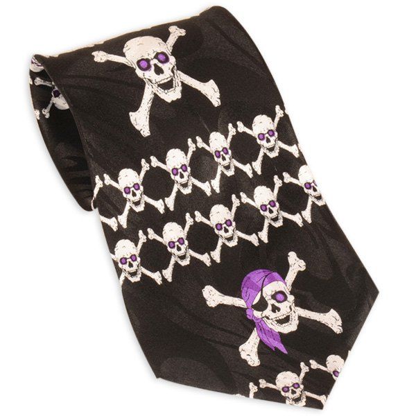 

Pirate Skull Printed 10CM Width Neck Tie, Black