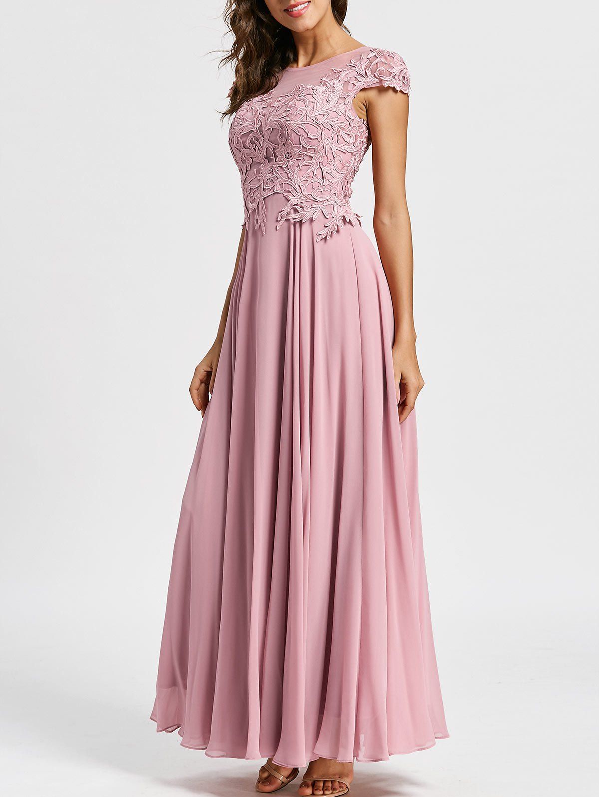[37% OFF] Floral Applique Formal Maxi Prom Evening Dress | Rosegal