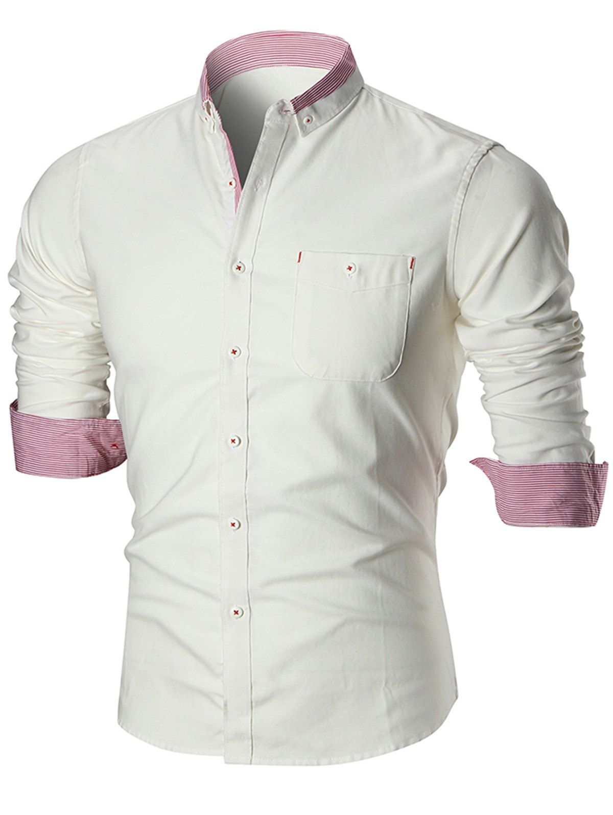 

Long Sleeve Chest Pocket Button-down Shirt, White