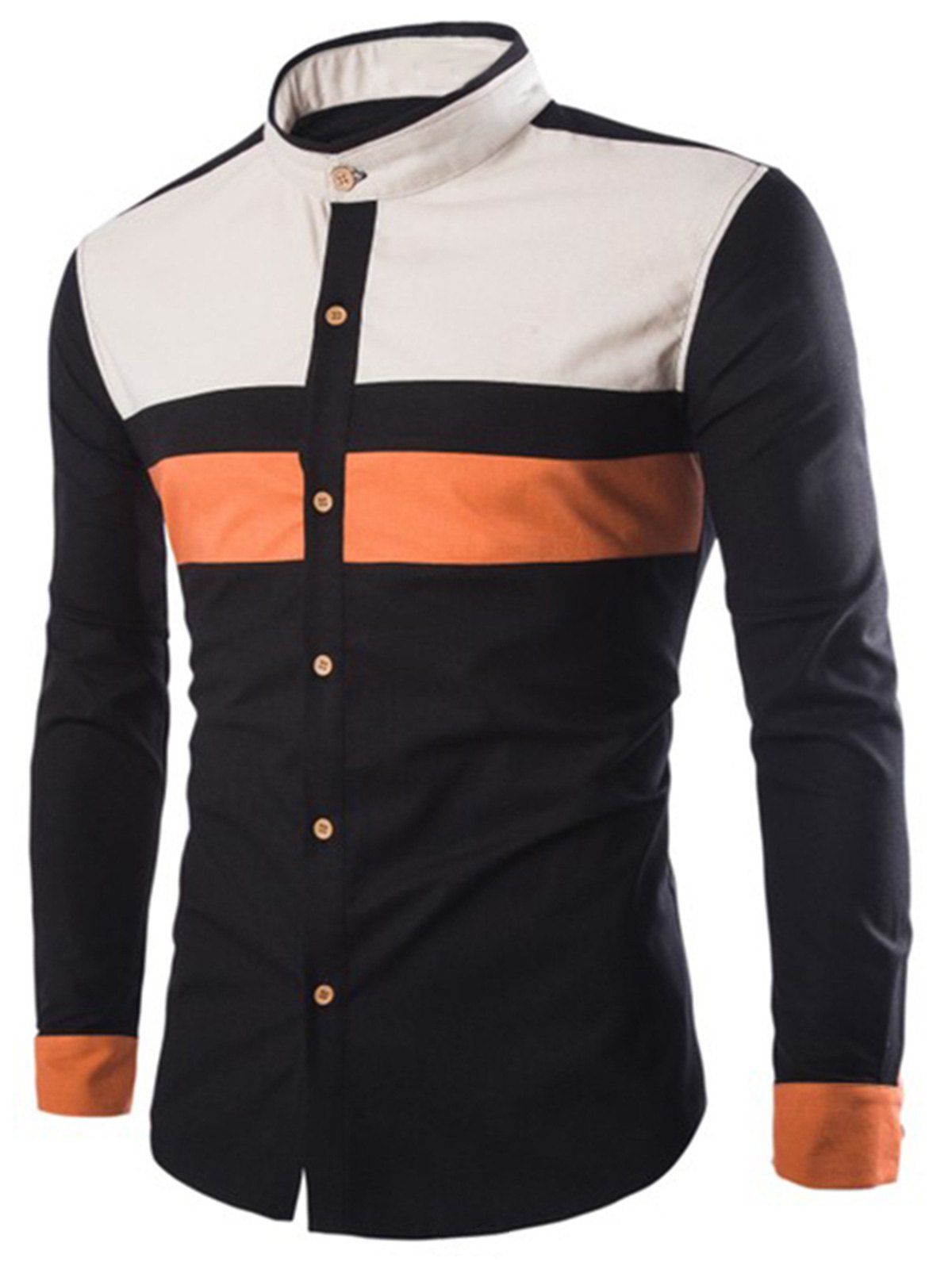 

Color Block Stand Collar Shirt, Black