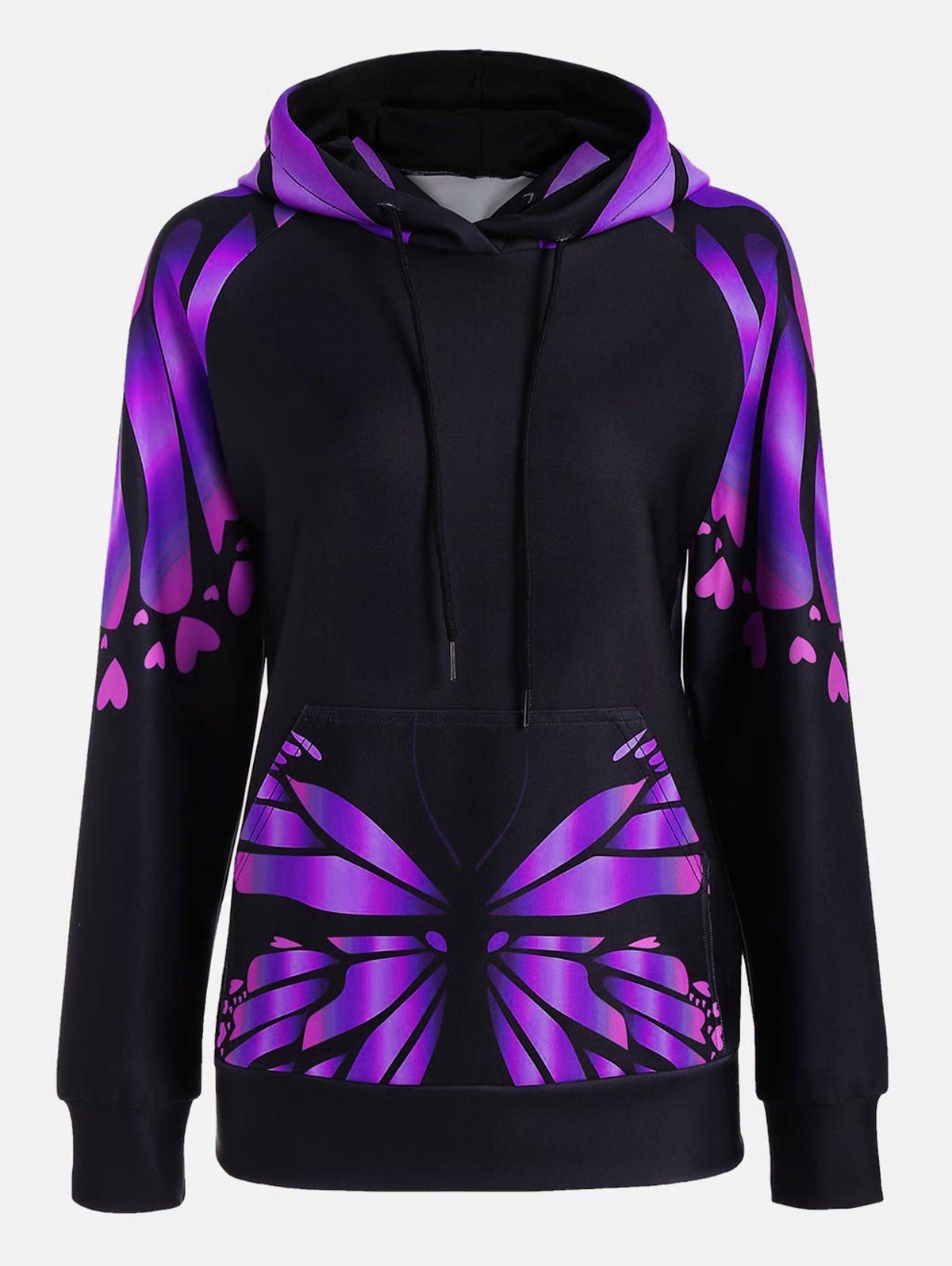 

Butterfly Print Raglan Sleeve Kangaroo Hoodie, Purple
