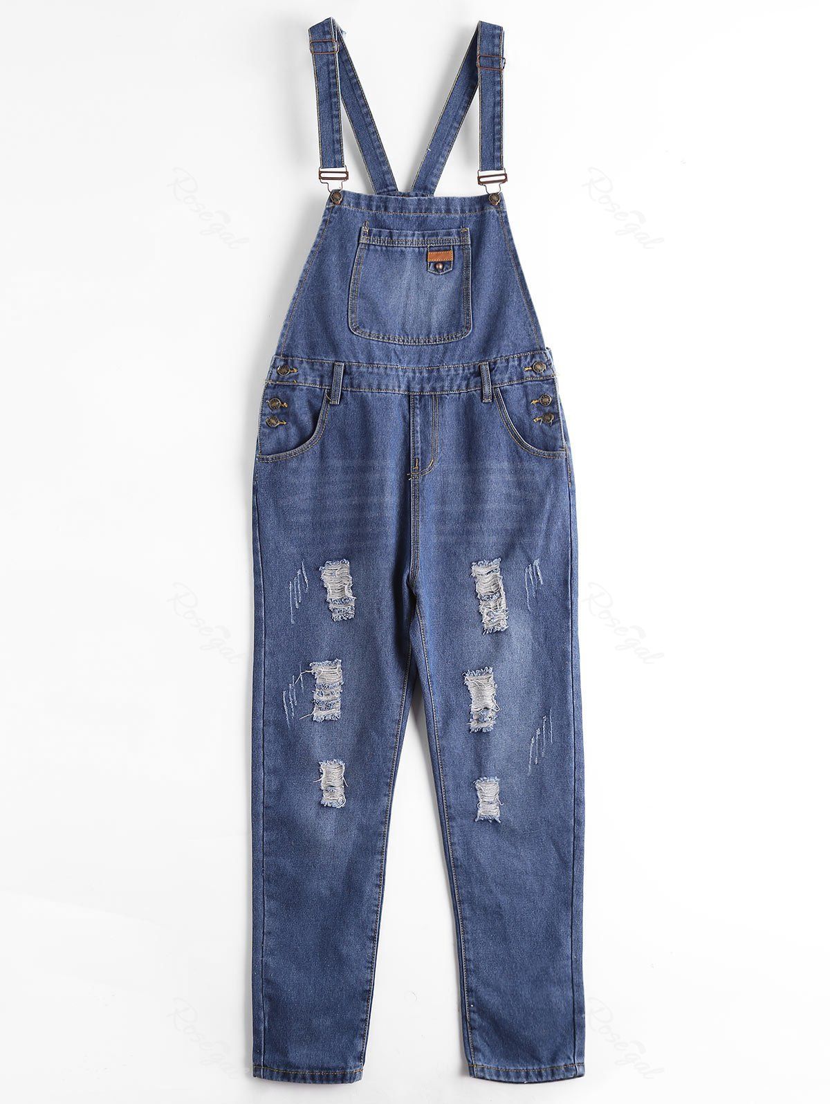 [11 OFF] Plus Size Ripped Denim Overalls Rosegal