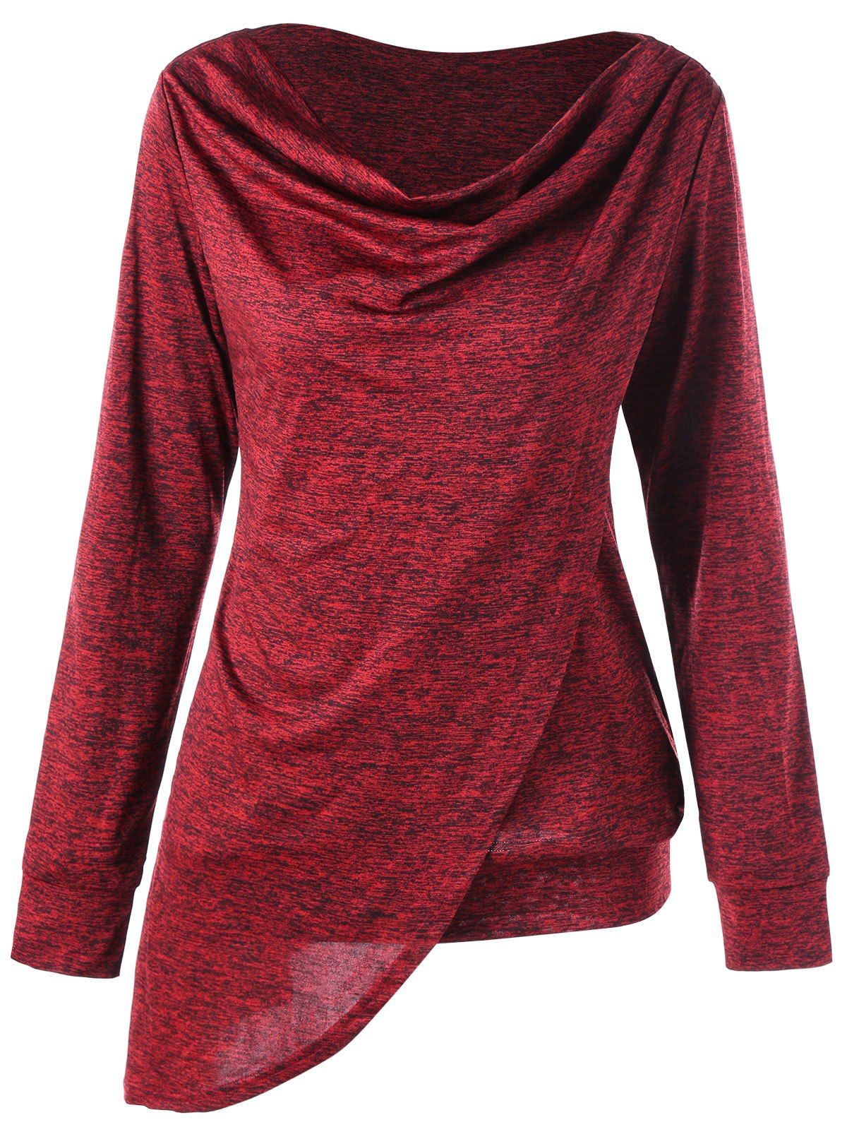 

Marled Overlap Cowl Neck Asymmetric Sweatshirt, Red