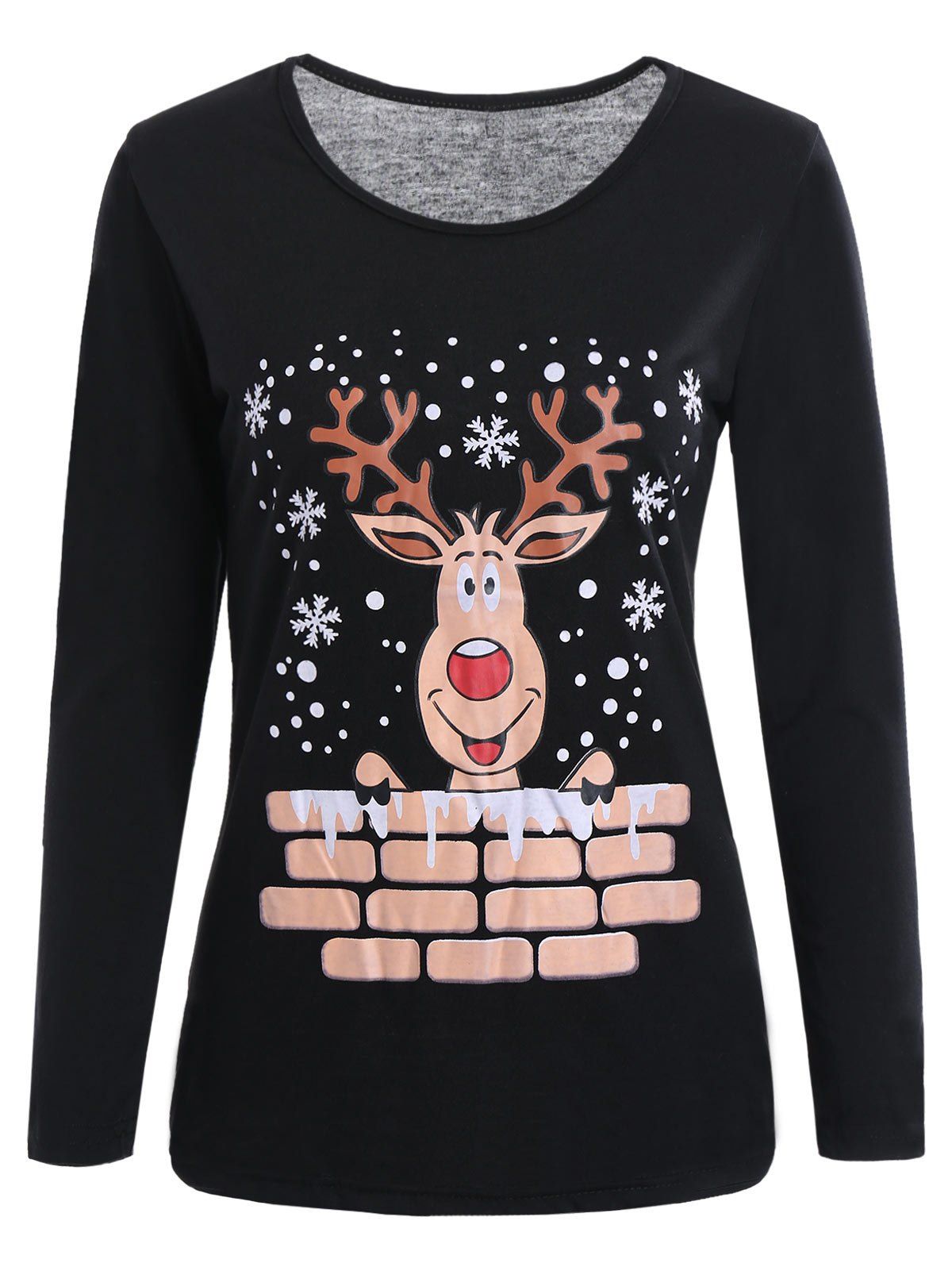 

Elk Snowflake Print Christmas Graphic T-shirt, Black