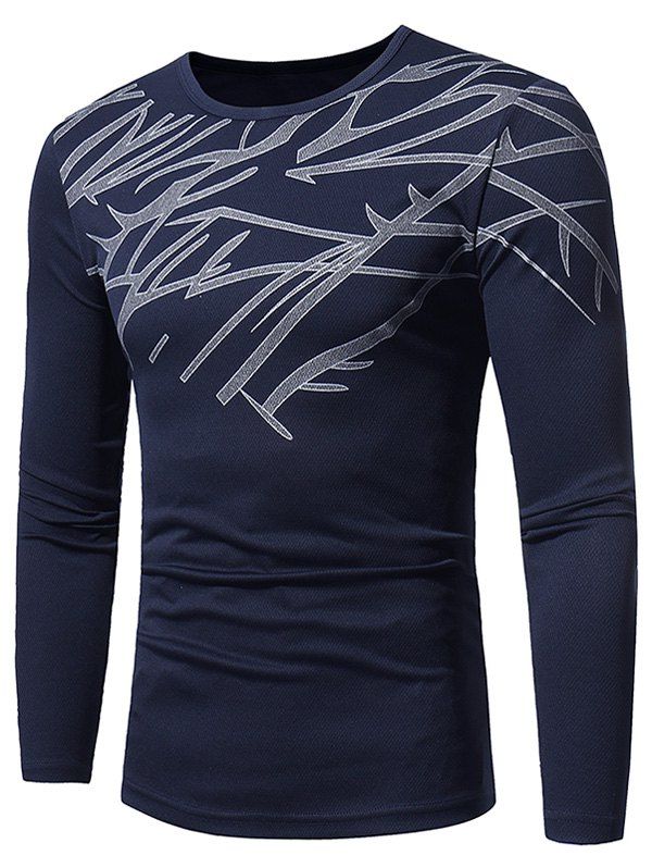 

Printed Stretchy Openwork Long Sleeve T-shirt, Cadetblue