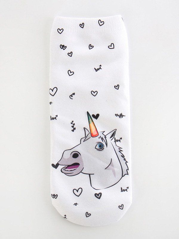 

Unicorn Pattern Cartoon Socks, White