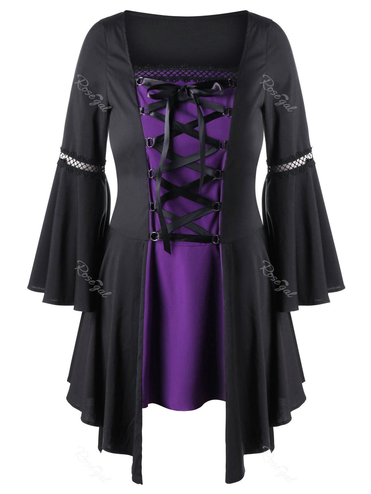 Black/purple 2xl Plus Size Lace Up Handkerchief Hem Top | Rosegal.com