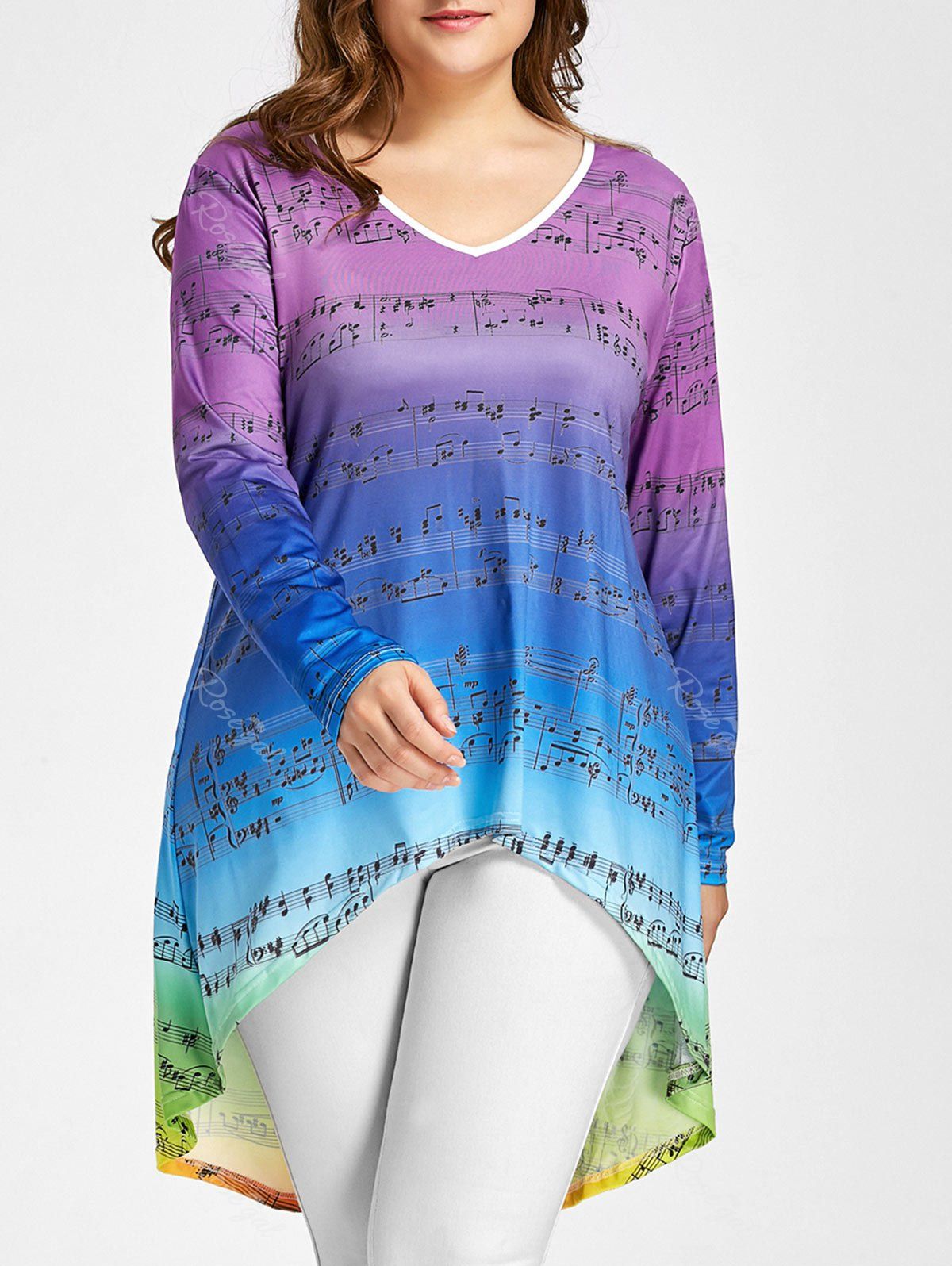 

Plus Size Music Notes Ombre High Low Tee, Colormix