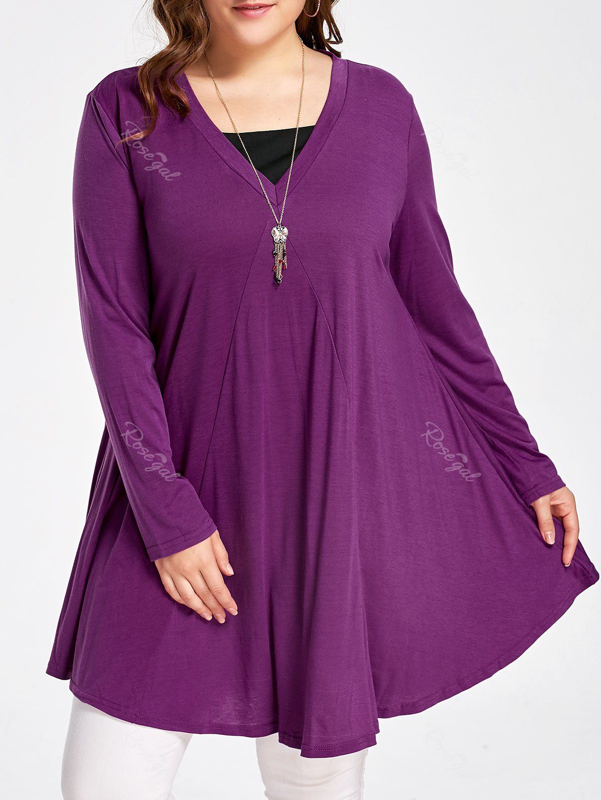 

Long Sleeve Plus Size Flowy Swing T-shirt, Purple