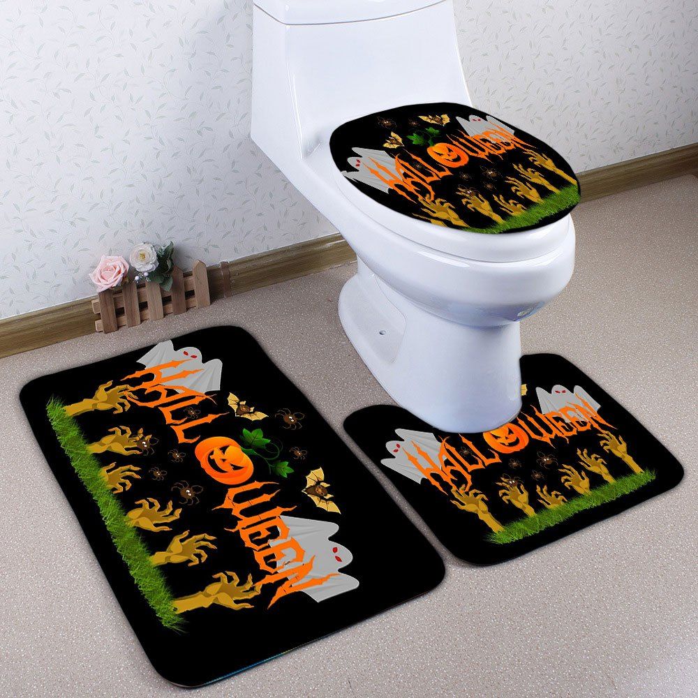 46 Off 3pcs Halloween Ghost Pumpkin Toilet Bath Rugs Set Rosegal