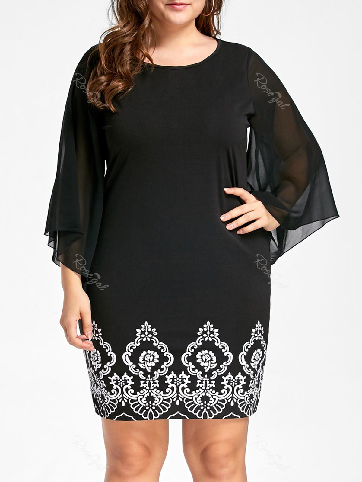

Plus Size Flare Sleeve Sheath Dress, Black