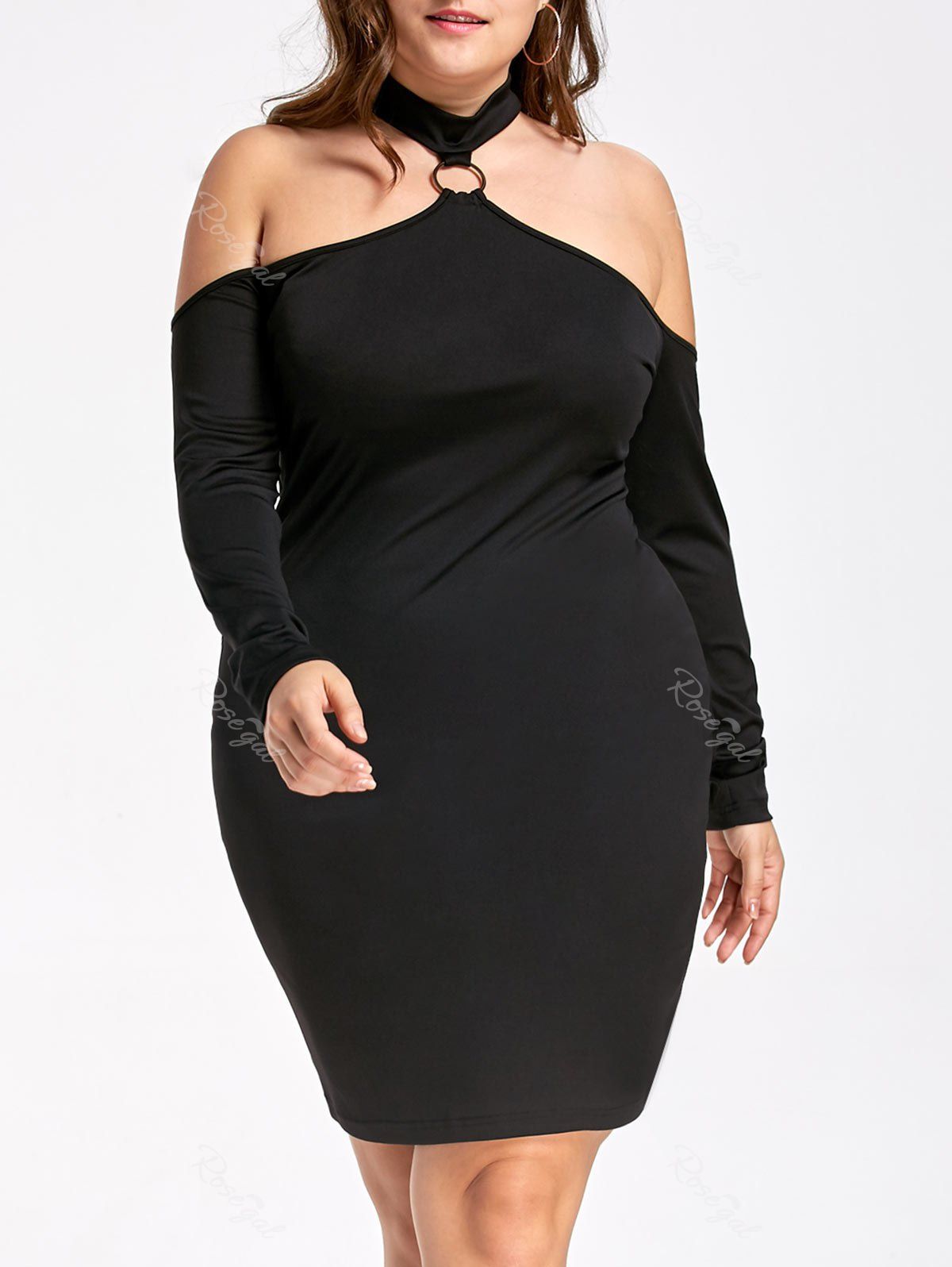 

Plus Size Cold Shoulder Long Sleeve Dress, Black