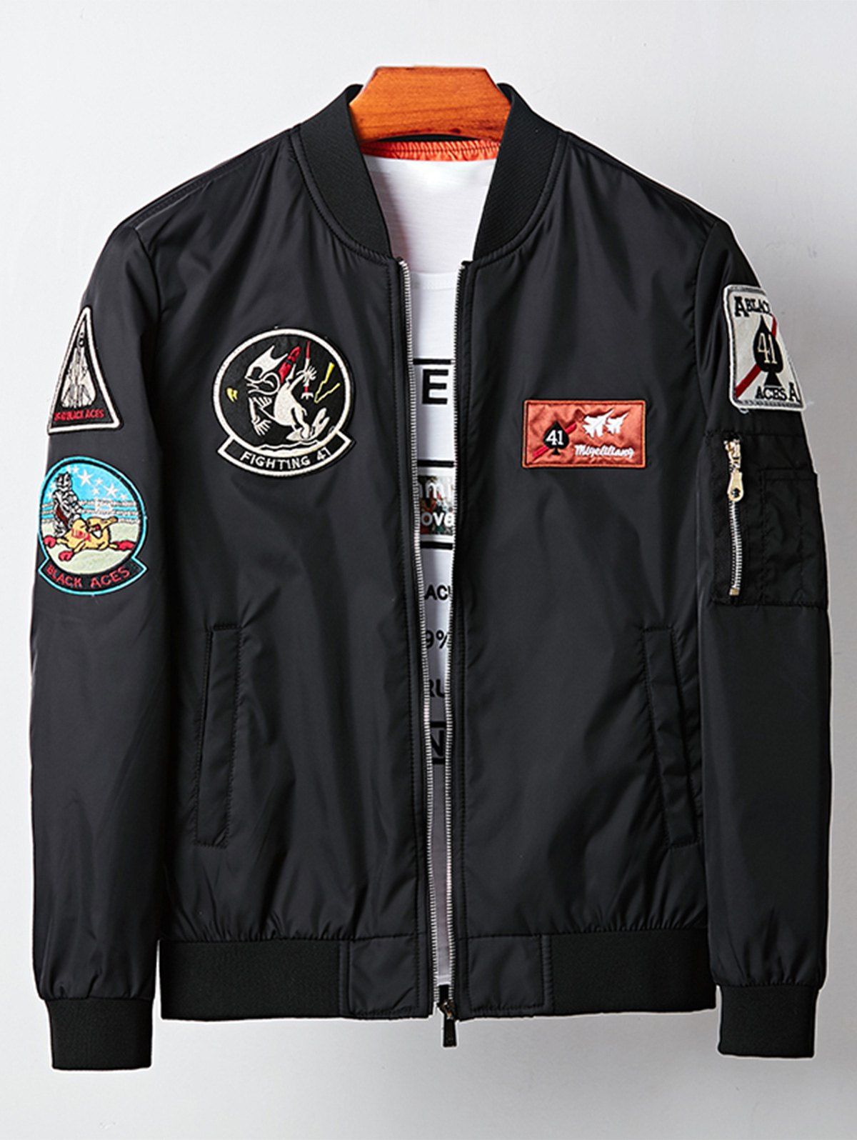 [42% OFF] Cartoon Embroidered Appliques Bomber Jacket | Rosegal