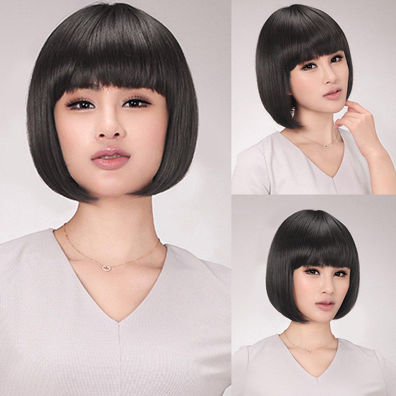 

Neat Bang Straight Short Bob Synthetic Wig, Black