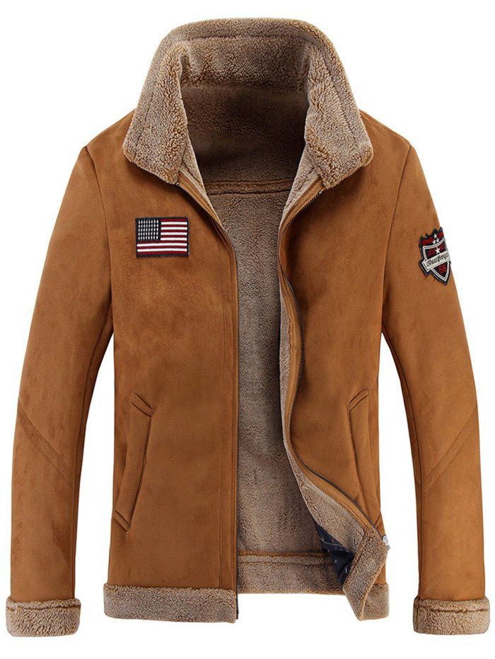 

Patch Design Fleece Lined Faux Suede Jacket, Khaki