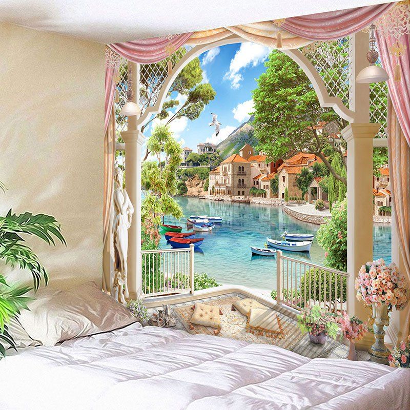 

Lakeside Scenic Pattern Waterproof Wall Art Tapestry, Colormix